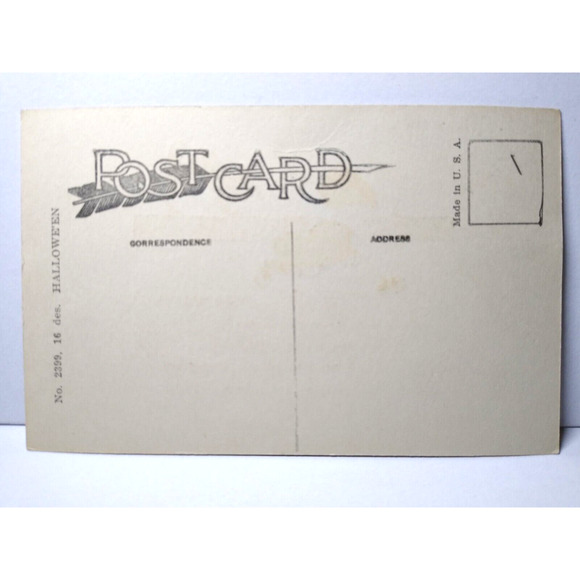 Halloween Postcard Girl Run From Black Cat Weaver Series 2399 Fantasy Original - Picture 3 of 3